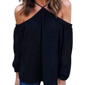 Off the shoulder black halter tops- Size Medium.